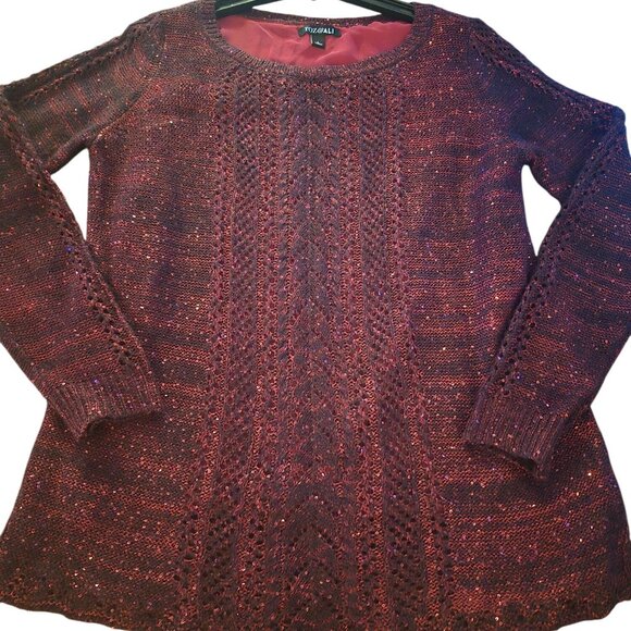 Roz & Ali Burgundy Knit Sequin Sweater size L - Picture 1 of 4
